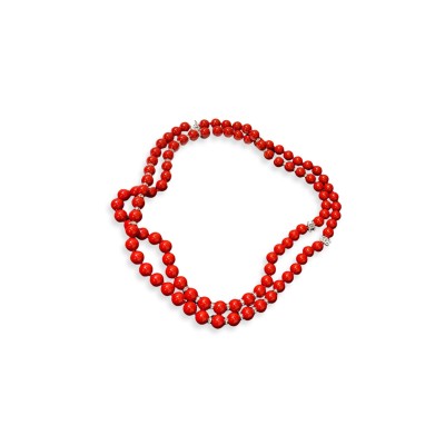CHANEL RED BEAD NECKLACE 